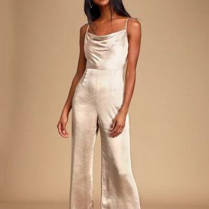 Lush - Perfect Night Champagne Satin Cowl Neck Culotte Jumpsuit XL